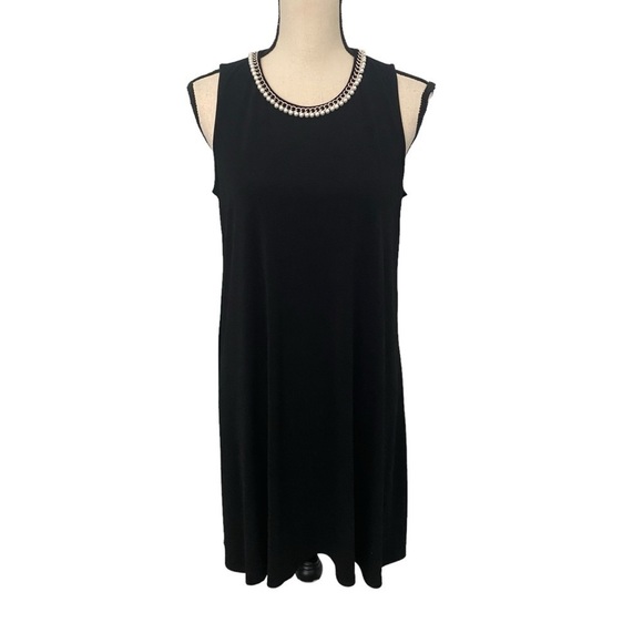 Karl Lagerfeld Beaded Crew Neck Sleeveless Black Midi Dress Size 10 - Picture 1 of 14